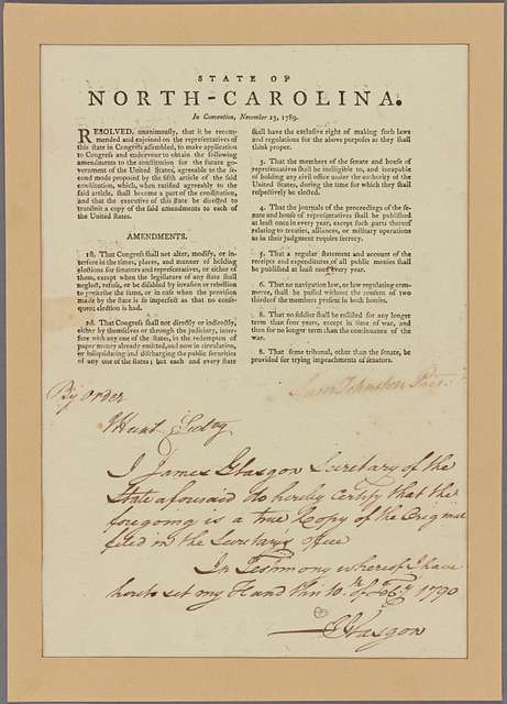 A bill of rights as provided in the ten original amendments to the  constitution of the United States in force December 15, 1791. [n. p. 195-].