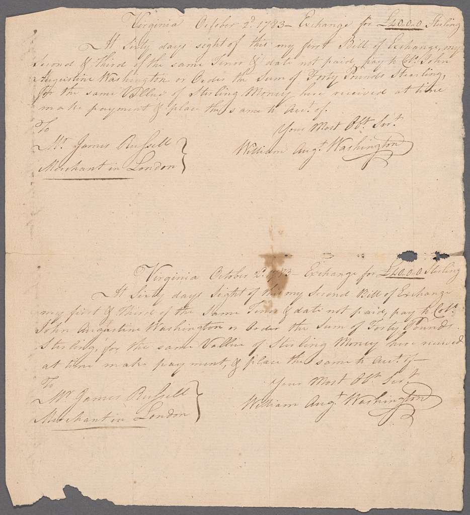 Bills Of Exchange For Slaves From William Augustine Washington To Major Lawrence Lewis Picryl Public Domain Image