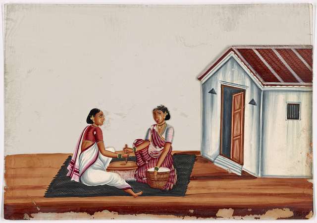 Village Scene Painting: Indian Woman Cooking Food