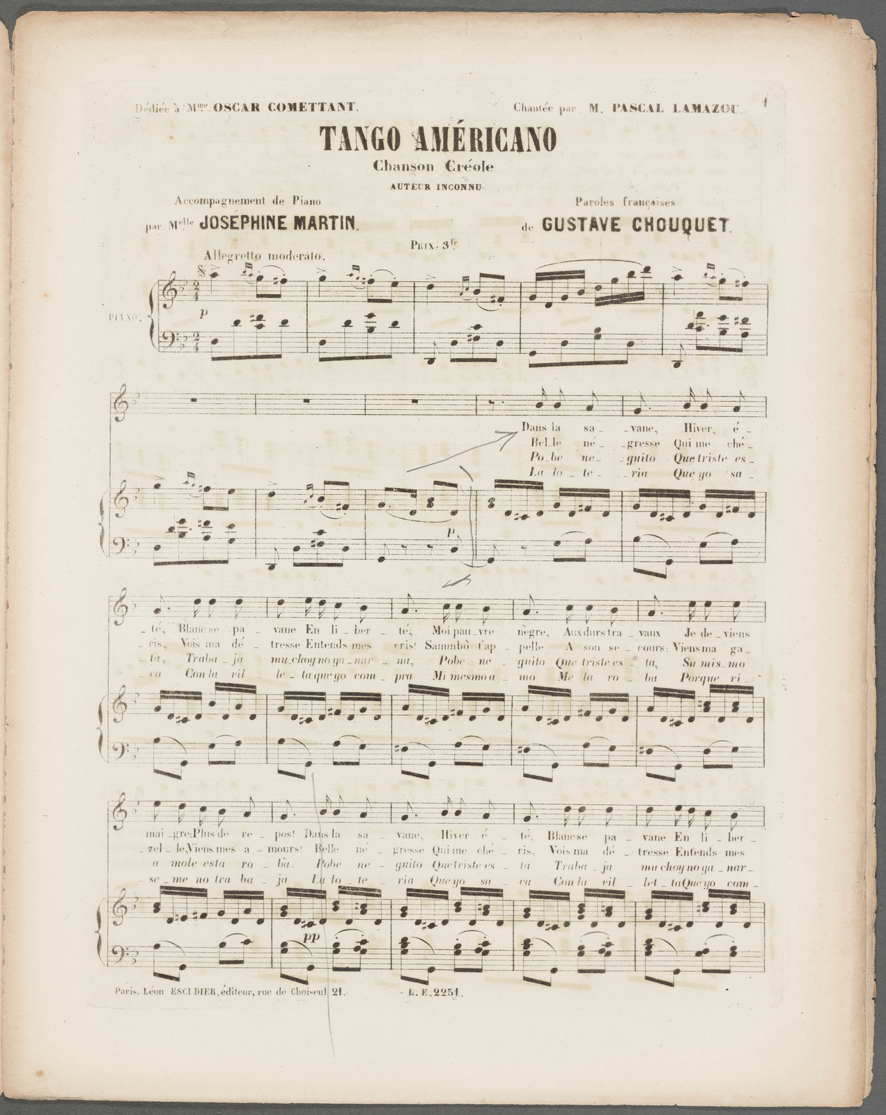 Tango Americano Chanson Creole New York Public Library S Public Domain Image