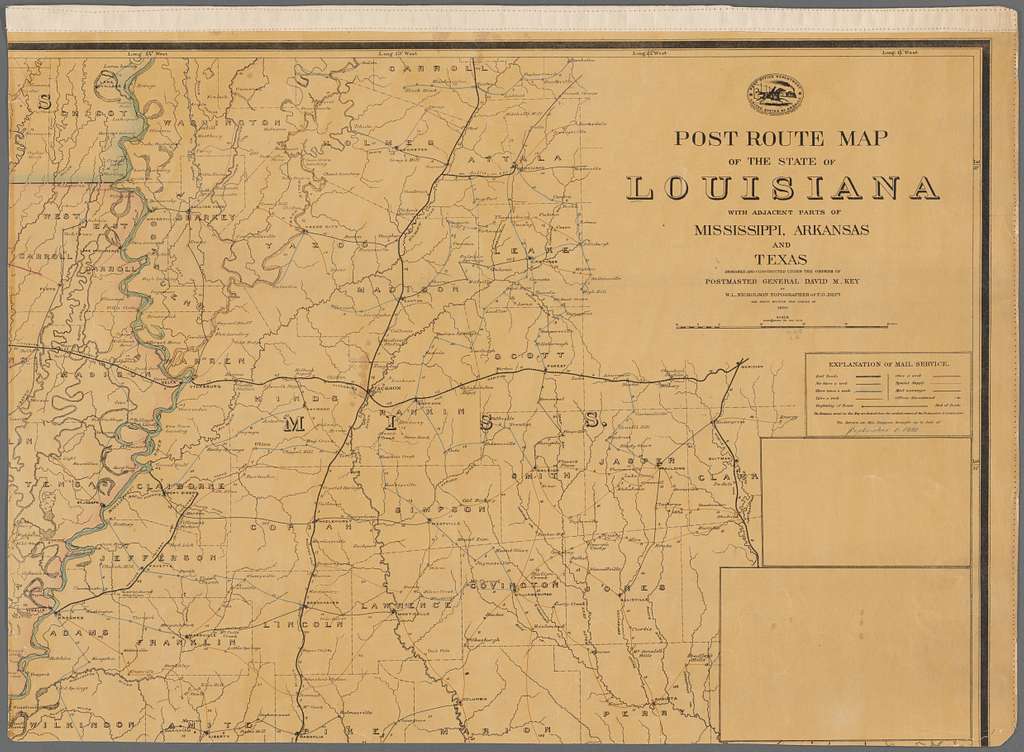 County Map of the States of Arkansas Mississippi and Louisiana