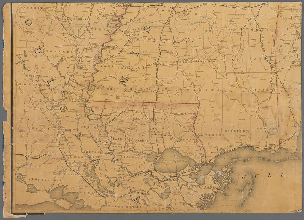 Map of Alabama, Mississippi, Arkansas, and Louisiana, showing