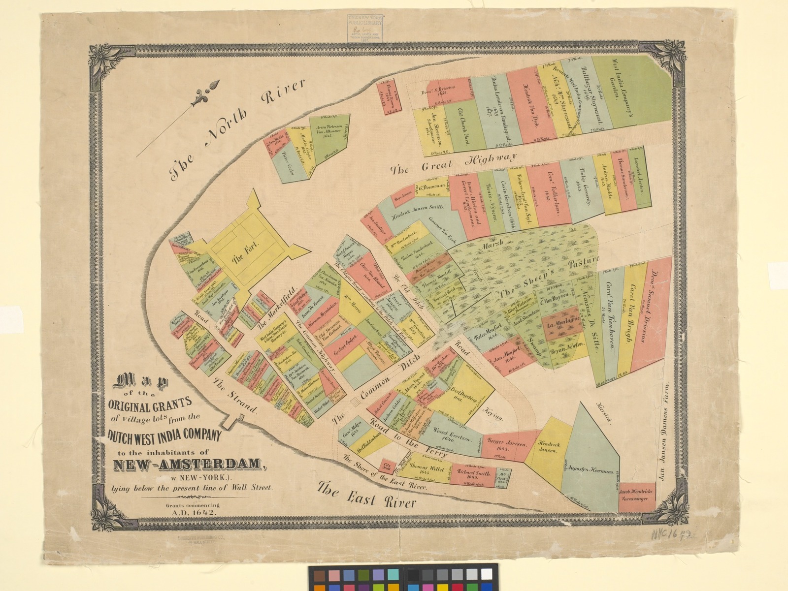 Map Of The Original Grants Of Village Lots From The Dutch West India Company To The