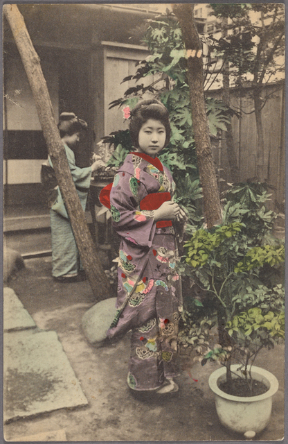 Maiko tending garden.. 1900s Japan, public domain image. - PICRYL - Public  Domain Media Search Engine Public Domain Search