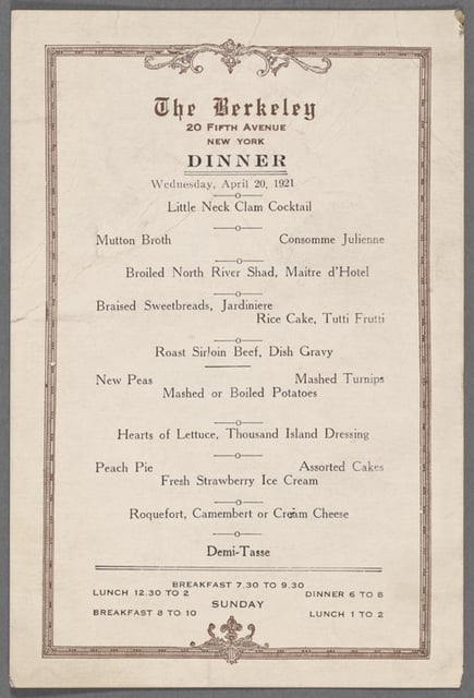 The Berkley. Buttolph menus collection. - PICRYL - Public Domain Media ...