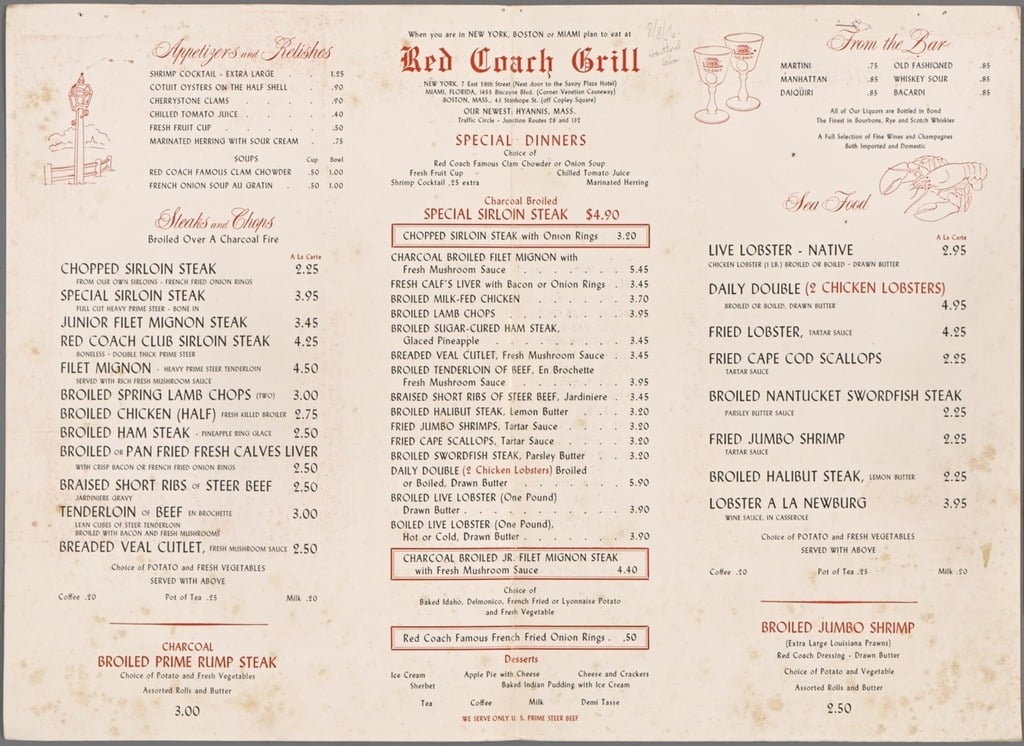 The coach discount grille menu