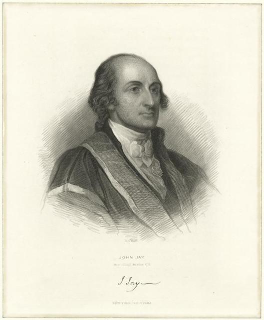 Engraving from a profile view portrait of John Jay, Founding